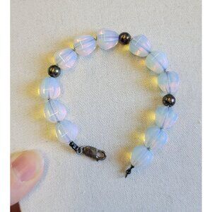 Vintage 925 Silver Stamped Glass Opalite Beaded Wrap Around Bracelet B1A
